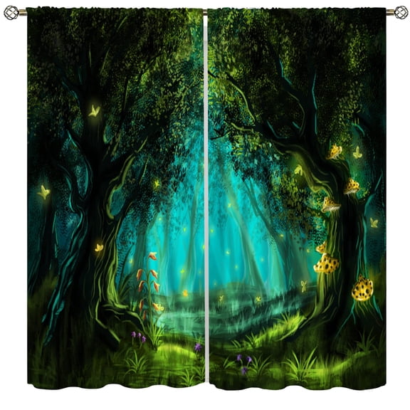 Brythos Fantasy Nature Curtains, Gothic Gate Fantasy Forest Theme with Magic Dreamland Fairy Landscape Pattern, Blackout Drapes for Living Room, 2 Panel Set 42x63 inches