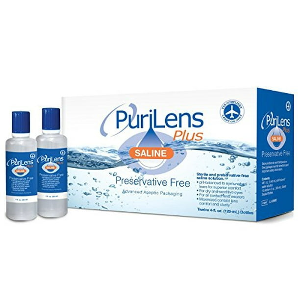Purilens Plus Saline Solution Preservative Free, 4fl oz bottles, 12 Pk