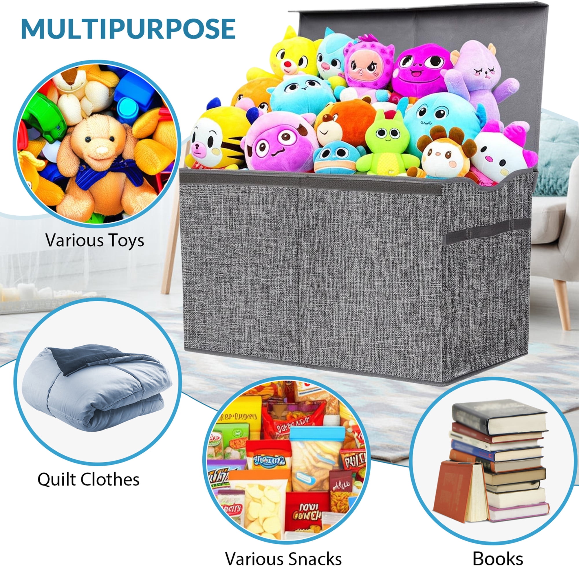 VICTORICH Extra Large Child Collapsible Toy Storage Fabric 32 gal Kids Room Toy Chest with Lid, Gray