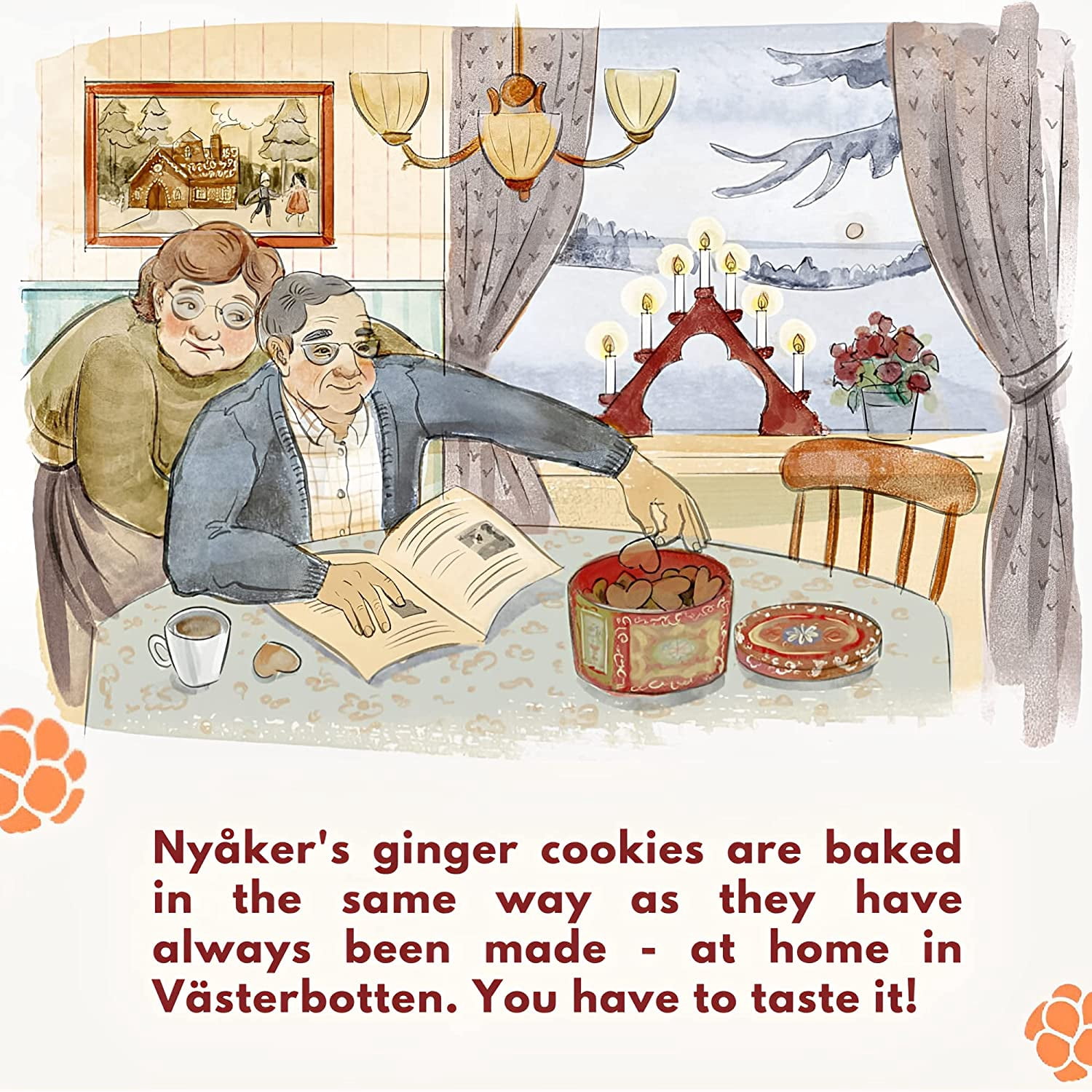 Nyakers Pepparkakor Swedish Snaps Cookies, Vegan Cookies, Dairy- Snacks, Gourmet Cookies, Food Gift for Holidays, Valentines Day, Thanksgiving - Packed in a Beautiful Tin - 14.11oz (Blue)