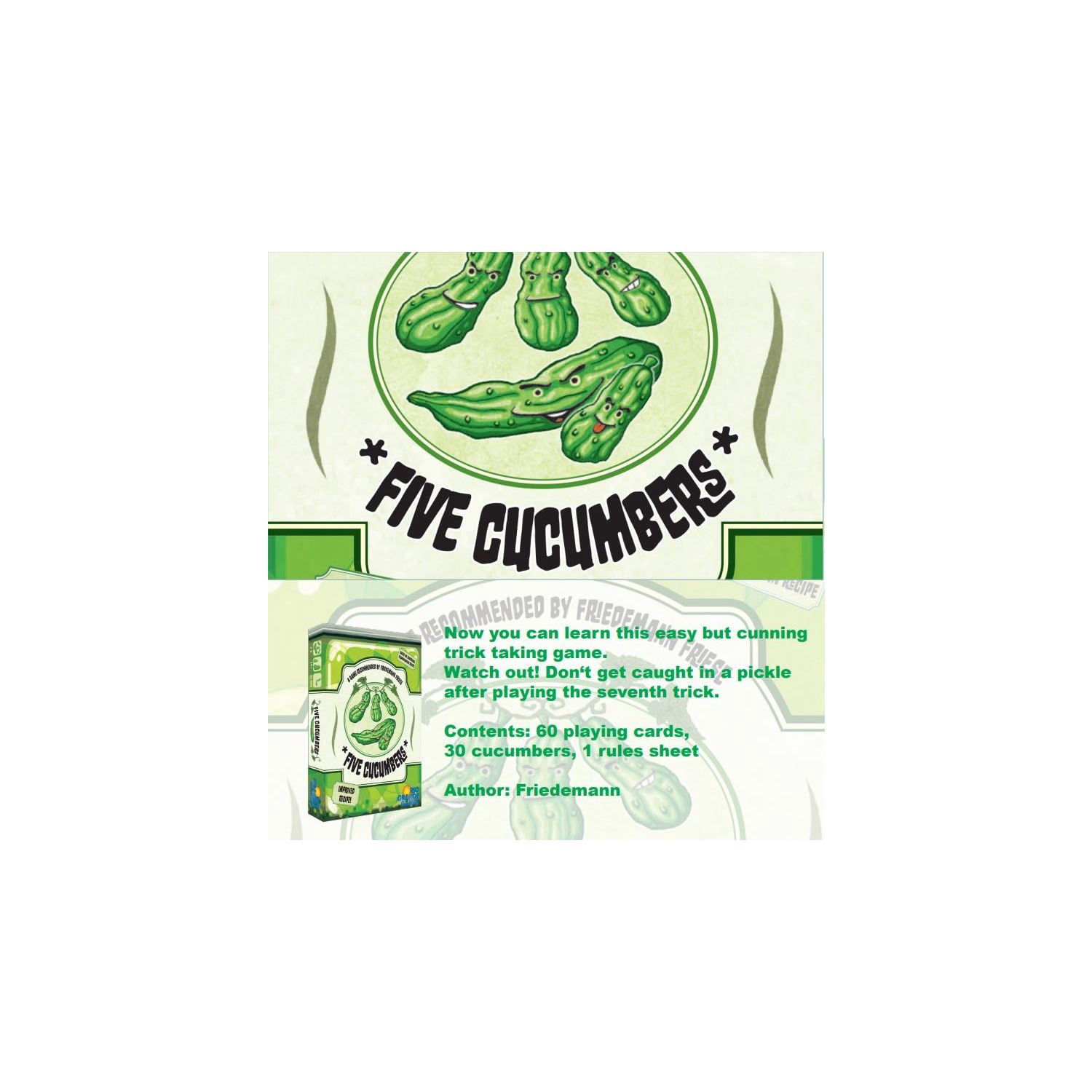 Rio Grand Games: Five Cucumbers - Trick Taking Card Game, Agurk Variant, Competitive Play, Avoid Getting The Cucumber, Ages 14+, 2-6 Players, 30+ Mins