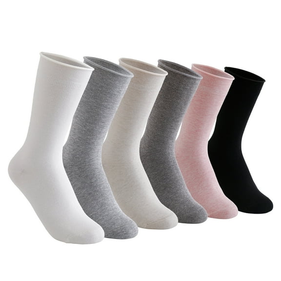 SKOLA Women's Crew Socks,Casual Cotton Soft Comfy Breathable Dress Socks for Girls 6 Pack,Above Ankle Wear
