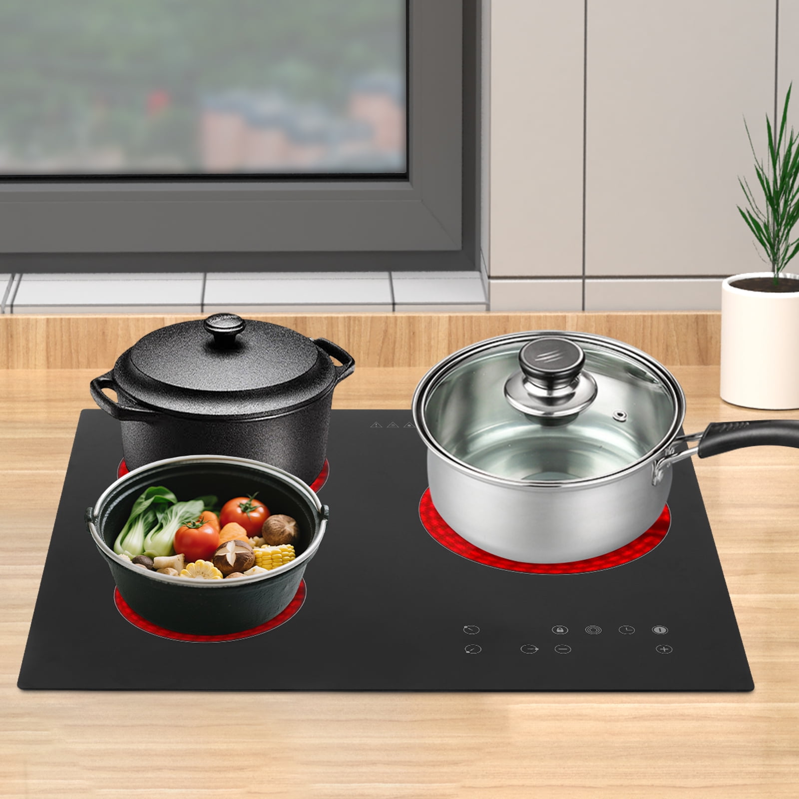Electric Ceramic Cooktop, 24inch 3 Burners Electric Cooktop with Time Adjustable Function 9 Heating Levels Electric Stove Top