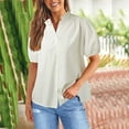 thumbnail image 2 of GEWSEY Womens Puff Sleeve Button Down Shirts Cotton Pleated Loose Fit Tops Summer Dressy Casual Blouses White, 2XL, 2 of 5