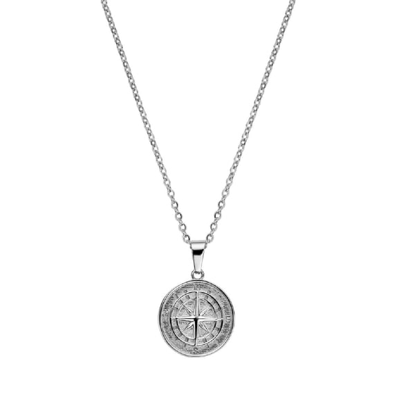 Collar Con Brújula Plata Cruze Hipoalergénico