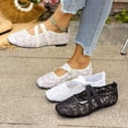 thumbnail image 5 of XUNKUSGA Ballet Flats Fashion Lace Mesh Embroidered Floral Dress Shoes Classic Round Toe Crisscross Strap Slip On Shoes Women Breathable Summer Womens Flats,Beige,5.5, 5 of 9