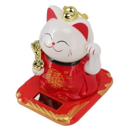 

Lucky Waving Cat Lucky Cat Ornament Plastic Bright Colors Solar Light Receiving Panel Easy Use For Car Dashboard Blue Red Yellow
