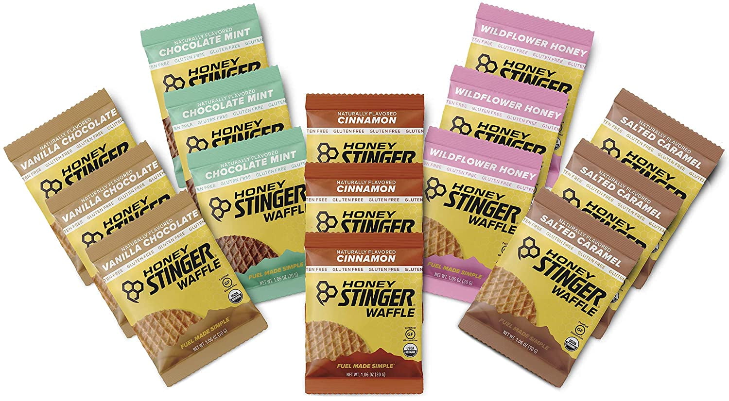 Honey Stinger Gluten Free Organic Waffles Variety Pack With Sticker