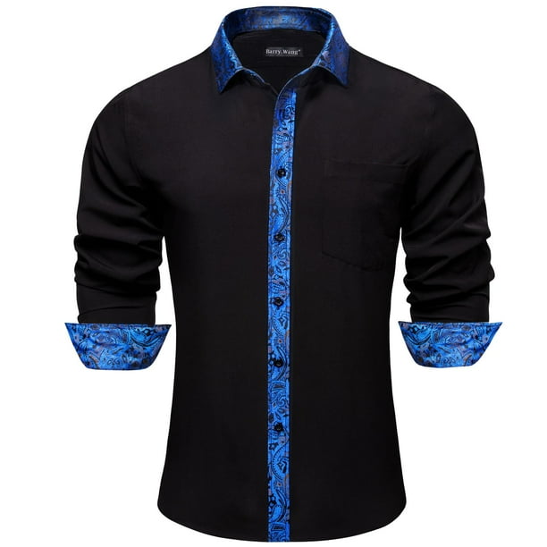 Camisa de vestir Barry.Wang negra para hombre de manga larga de negocios