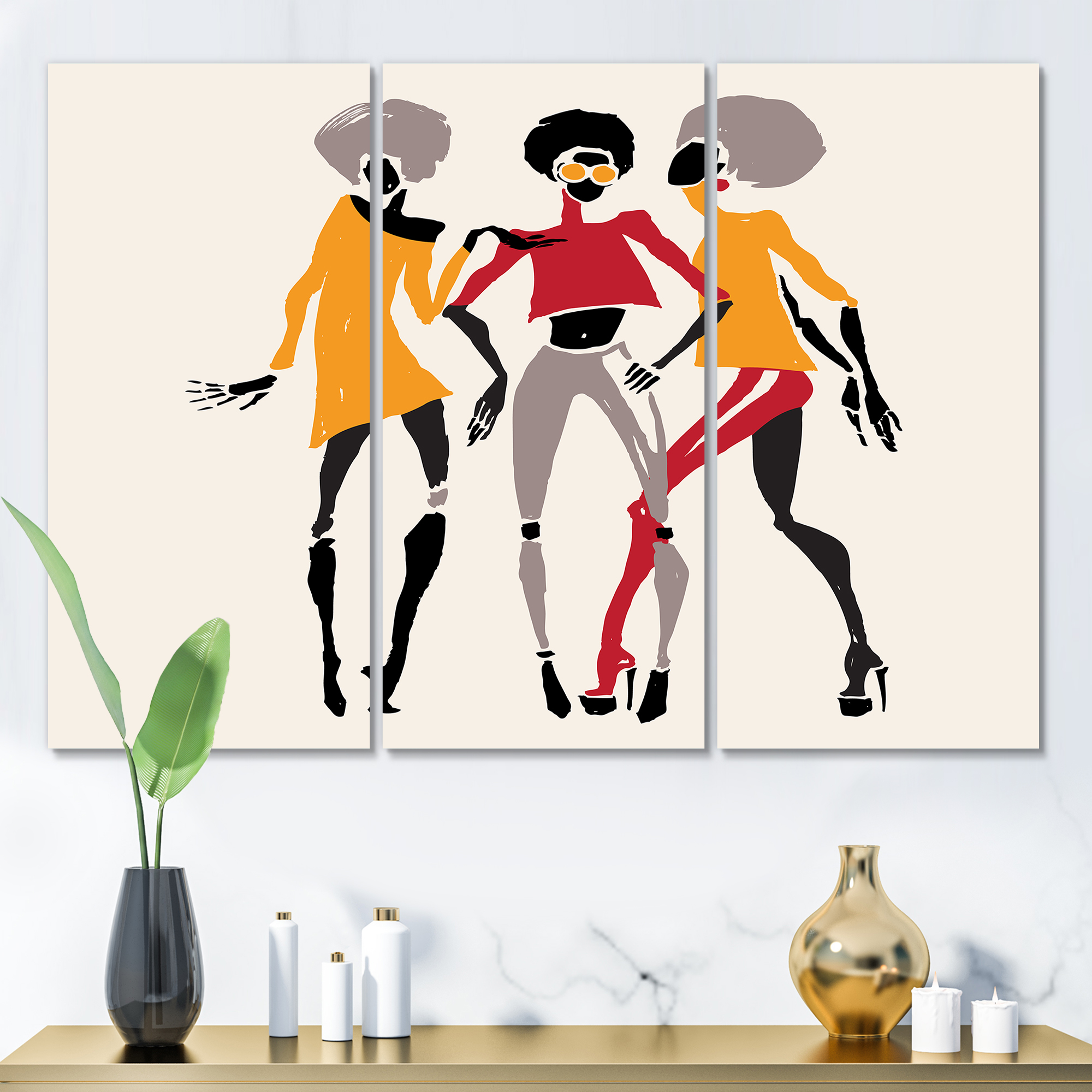 Designart ' African American Women Silhouettes Red and Yellow II ' Modern Canvas Wall Art Print