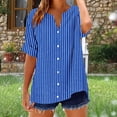 thumbnail image 2 of Womens Cotton T-Shirt Short Roll On Sleeve Shirt Button V Neck Fashion Printed Comfy Loose Fit Summer Tops (XL, Blue), 2 of 5