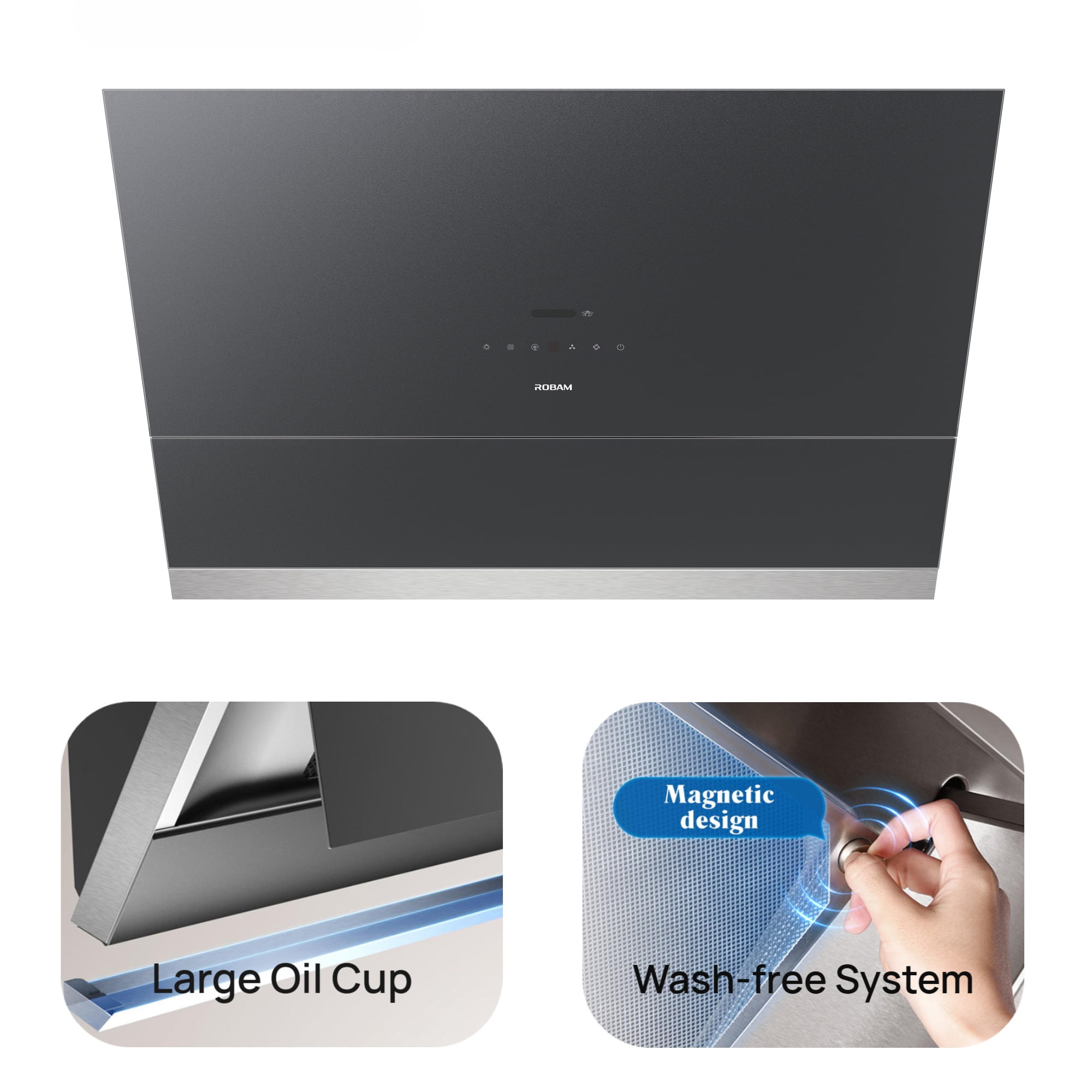 ROBAM Under Cabinet Kitchen Range Hood 36" R-Max3 Black, 1400CFM Auto-Adjust Speed Control with LED Lights, Fingerprint Resistance, R-Link Tech