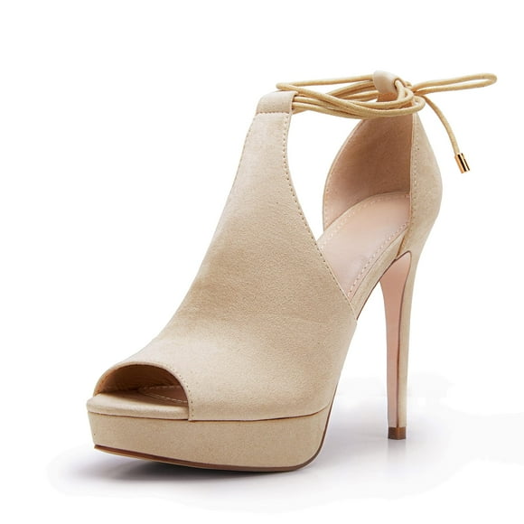 Sandalias de tacón con plataforma para mujer, piel sintética y gamuza, con cordones