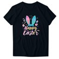 thumbnail image 3 of VBTAPA Women Happy Easter T Shirt Bunny Eggs Graphic T-Shirt Funny Letter Printed Tee Shirts Loose Fit Crewneck Short Sleeve Tops Black M, 3 of 4