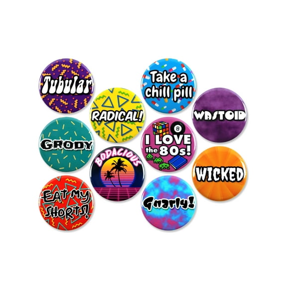 10 Pack - I Love The 80's Retro Slang Pinback Buttons - 1.5 Inch