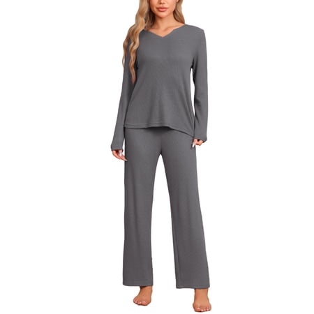 DARING DIVA Women s Waffle Soft Fall Winter Pajamas Sets XS Gray