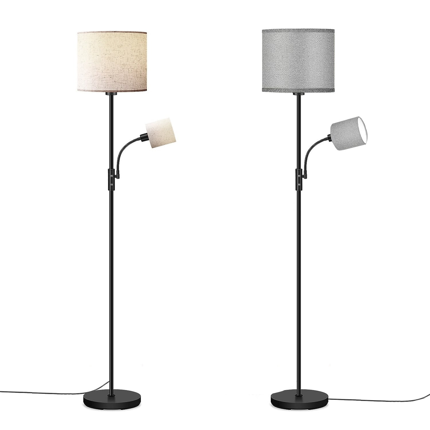 iMounTEK Floor Lamp, Tall Standing Lamp with Reading Light for Living Rooms & Offices, Modern Corner Lamp with Linen Shade, 3200K , Bulb Included, Grey