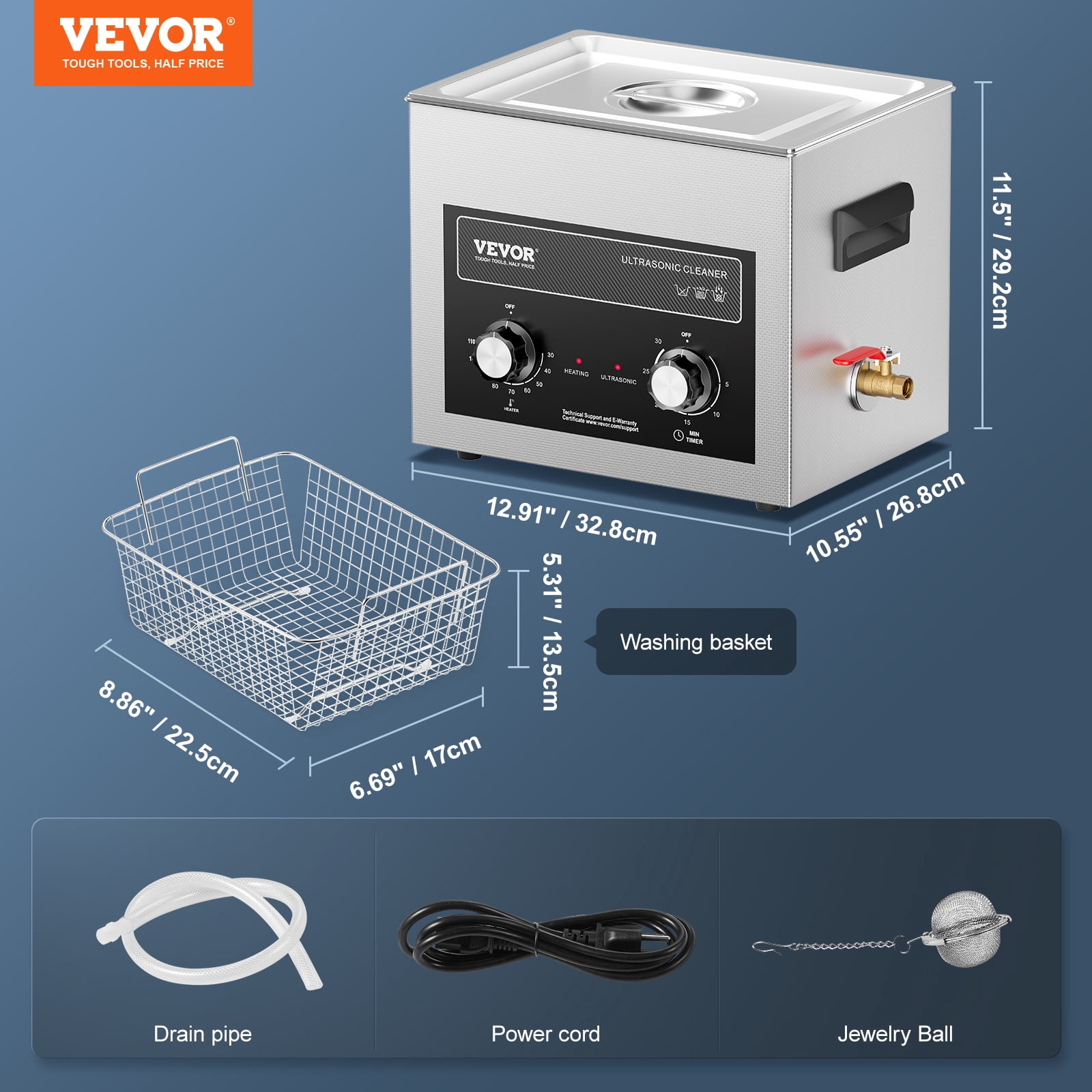 VEVOR 10L Ultrasonic Cleaner with Heater Timer & Basket, Professional Digital Sonic Cavitation Machine, 240W Cleaning Machine for Lab Tools, Metal Parts, Carburetor, Brass, Auto Parts, Engine Parts
