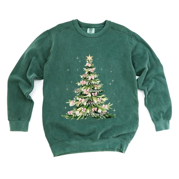 Watercolor Christmas Tree Sparkle - Women's Garment Dyed Sweatshirt
