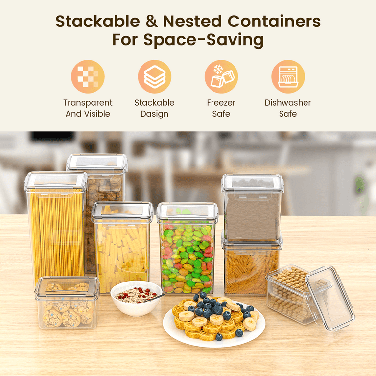 4/8pcs Airtight Food Storage Containers,Plastic Kitchen And Pantry  Containers For Cereal,Dry Food,Flour And Sugar,BPA Free,With  Labels,Dishwasher Safe