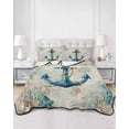 thumbnail image 2 of Quilt King Size Bedding Set, Teal Anchors Coastal Reversible Summer Quilt 3 Pieces, Vintage Summer Beach Nautical Lightweight Bedspreads Coverlets with 2 Pillow Shams for All Seasons, 2 of 5