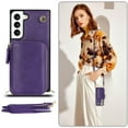 thumbnail image 3 of Dteck Crossbody Zipper Wallet Case for Samsung Galaxy S23,Shockproof PU Leather Credit Card Slot Holder Strap Shoulder Chain Flip PU Purse Kickstand Phone Cover for Women Girls,Purple, 3 of 10