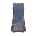thumbnail image 4 of Womens Summer Dress with Pockets Floral Print Sleeveless Loose Crew Neck Tank Short Dress Pleated Swing Sundress (XL, Navy), 4 of 7