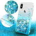 thumbnail image 2 of Compatible for Apple iPhone Xs Case, iPhone X Case, with [Temper Glass Screen Protector] SOGA Diamond Glitter Liquid Quicksand Cover Cute Girl Women Phone Case [Clear/Teal], 2 of 5