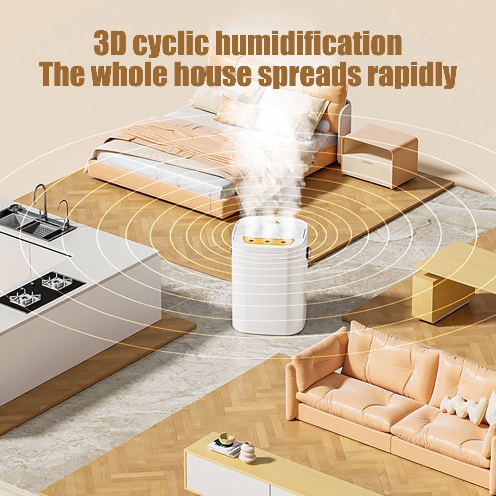 Humidifiers for Bedroom with Night Light(1.8L Water Tank) Three-head Spray Mist Humidifier for Baby Nursery and Plants, Three-Speed Adjustment, Quiet, Rapid Humidification for Home Large Room
