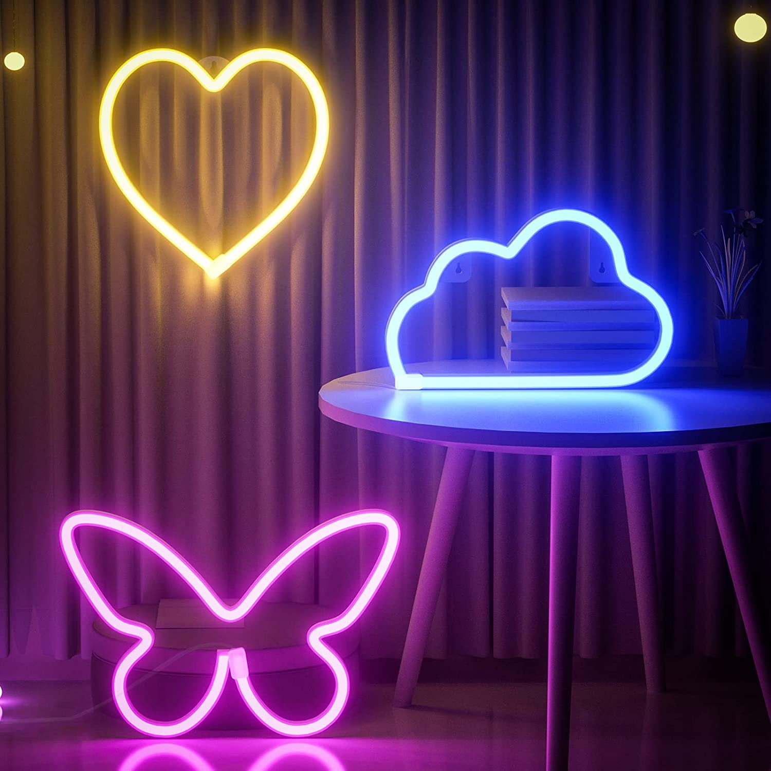 3 Pcs Neon Signs, LED Neon Signs for Wall Decor, Cloud / Butterfly