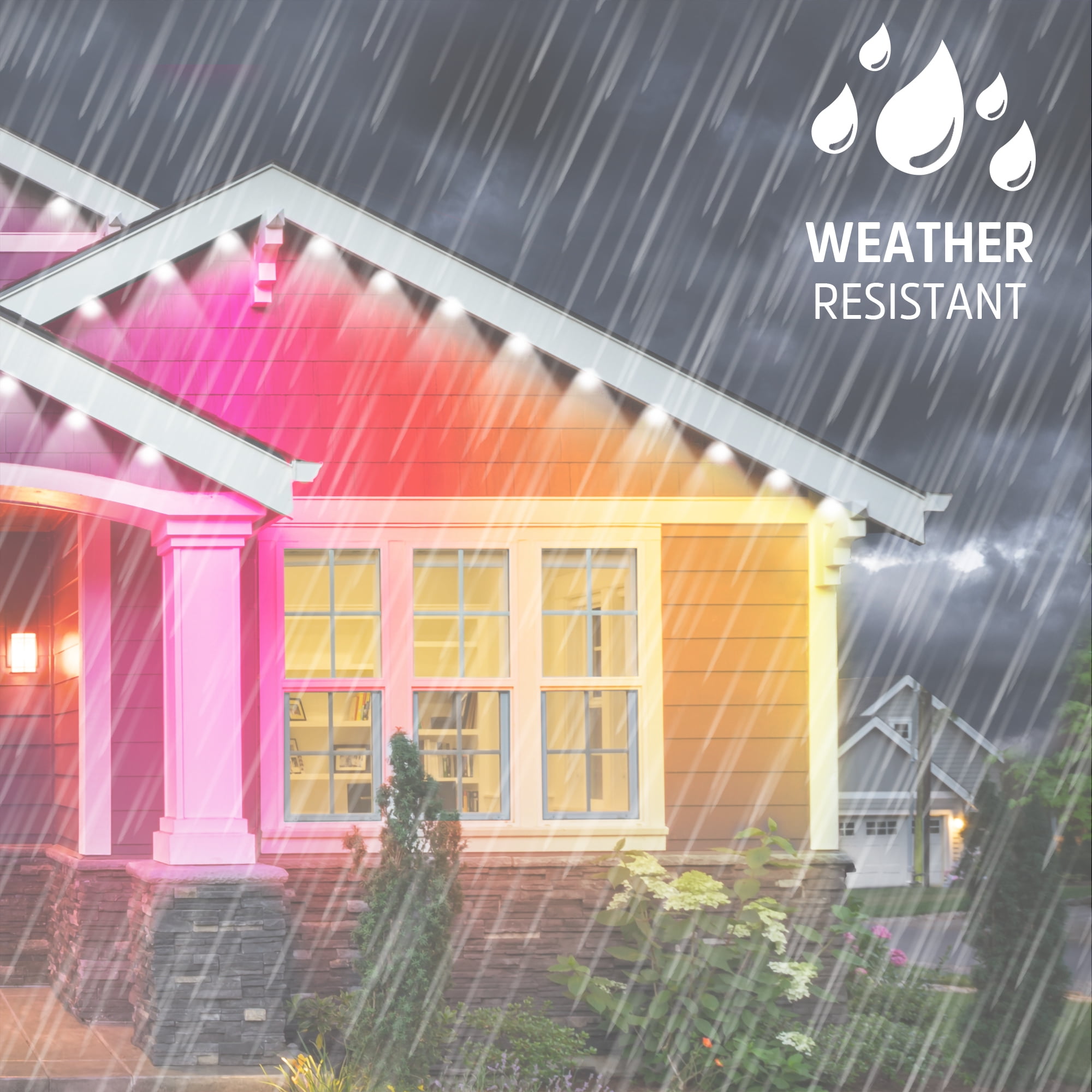 Energizer Smart WiFi Outdoor RGB+IC Eaves LED String Lights, Weatherproof, 100 ft, for Christmas, Halloween, Party, Gameday and More