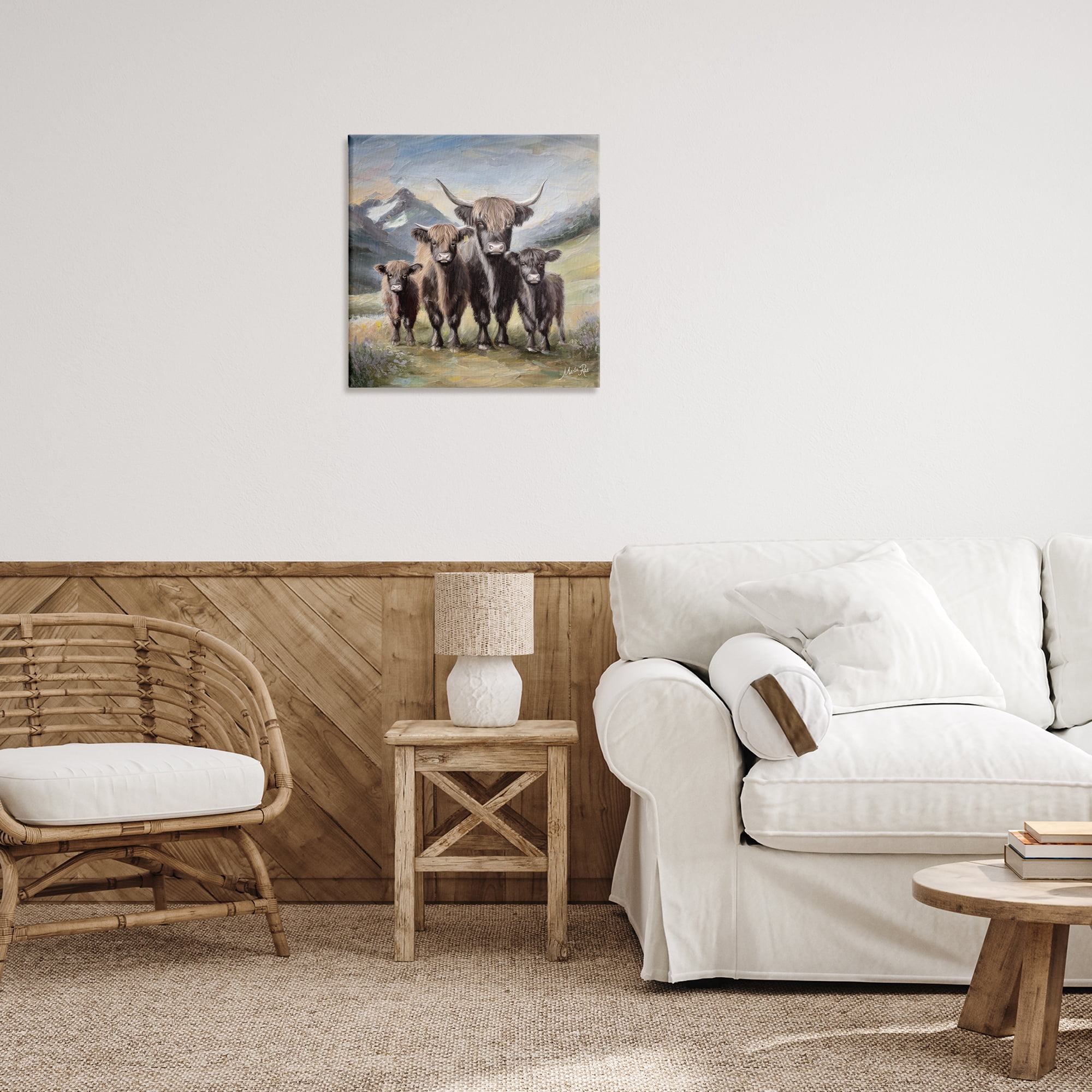 Stupell Industries Cattle Family in Highlands Animals Painting Wrapped Canvas Art Print Wall Art, 24 x 24