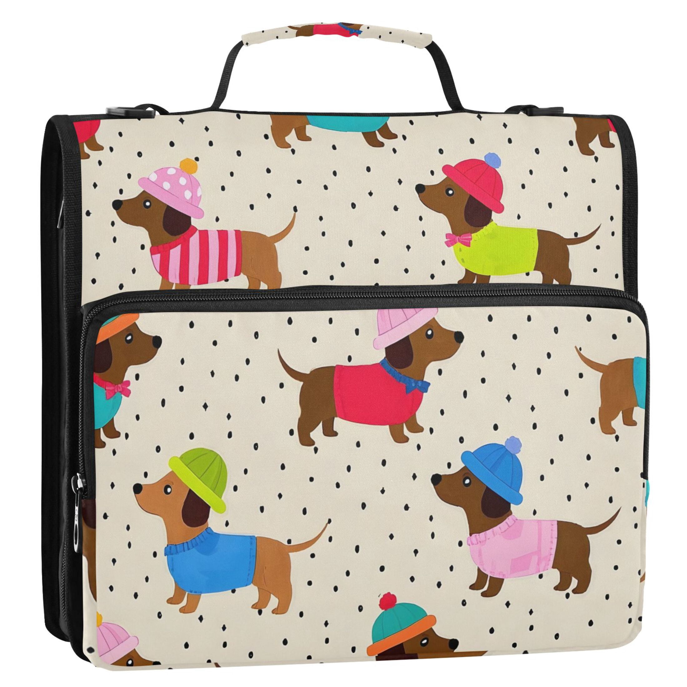 ALAZA Zipper Binder Dachshund Dog Polka Dots 3 Ring Trapper Keeper File Folder Organizer Bag