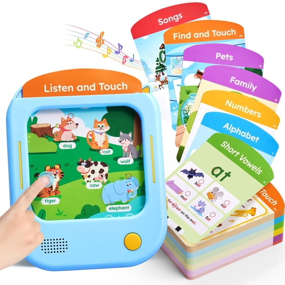 JoyCat Kids Learning Tablet - 156 Pages Tap-to-Read Flash Cards with 20 Listen & Find Games, Montessori Toy for Alphabet, Phonics, Words, S