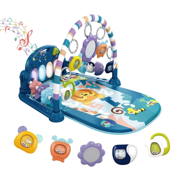 Alfombrilla de juego para bebés Dearlomum Baby Gym con 5 juguetes de 0 a 12 meses, color azul