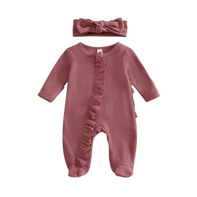 Baby Bodysuit For Boys And Girls Long Sleeve Footed Romper with Snap Closure In Solid Colors For Fall And Winter Infant Wear