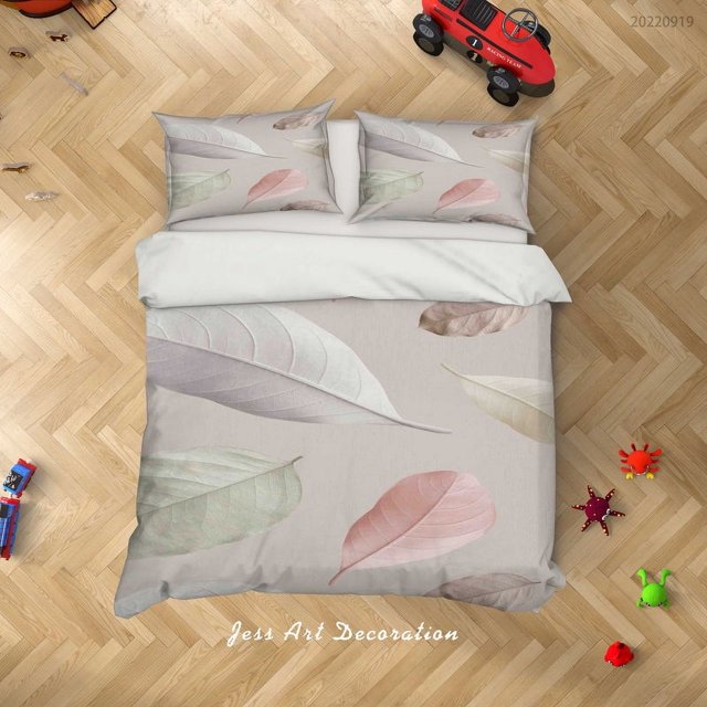 3D Patrón Hoja Rosa Funda de edredón Set Ropa de cama Set Funda de edredón Funda de almohada 214