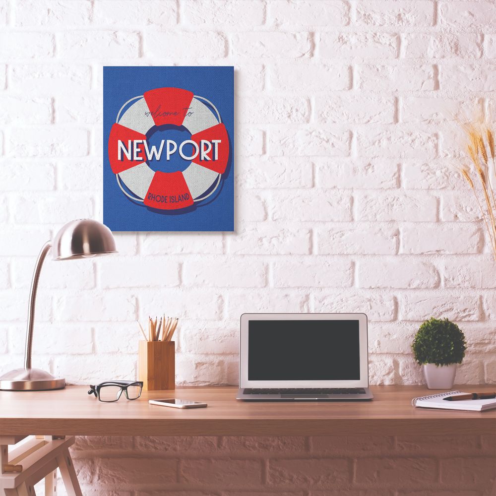 Stupell Industries Newport Beach Coast Ocean Blue Red Word Design Canvas Wall Art by Daphne Polselli