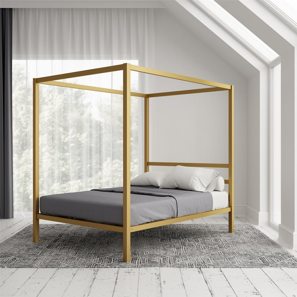 DHP Modern Metal Canopy Bed, Queen, Gold