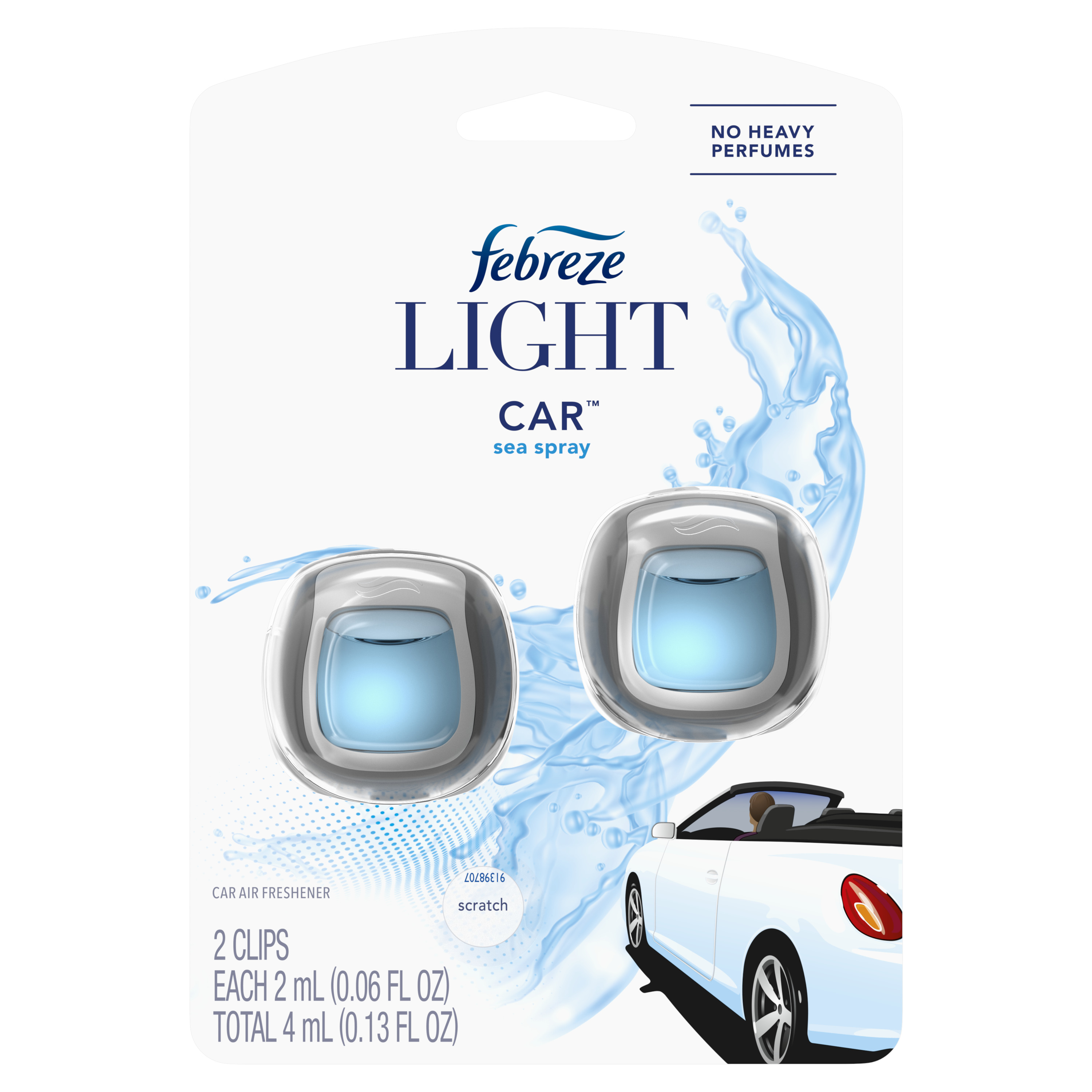 Febreze Light Car OdorEliminating Air Freshener, Sea Spray, 2 Ct