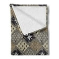 thumbnail image 2 of East Soft Flannel Fleece Throw Blanket, Indonesian Javanese Style Batik Pattern Wavy and Floral Design Old Fashioned Tile, Cozy Plush for Indoor and Outdoor Use, 60" x 80", Tan Black, by Ambesonne, 2 of 5