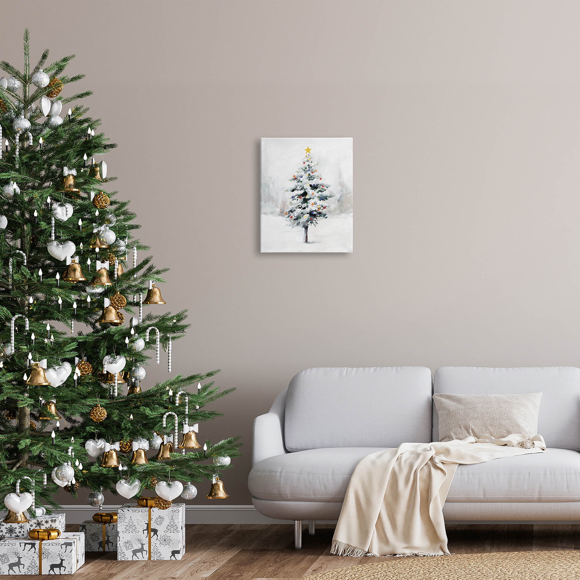 Snowy Christmas Tree Landscape Holiday Graphic Art Gallery Wrapped Canvas Print Wall Art