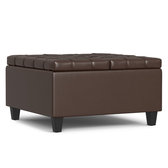 Square Coffee Table Ottoman with Storage " 30 Wide Vegan Leather Footrest