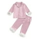 thumbnail image 1 of Odeerbi 2-14 Años Niñas Pluma Pijamas Entallado Solapa Manga Larga Camisa Pantalones Conjunto de Ropa de Dormir Impresa Suave Dos Piezas de Pijama, 1 of 4