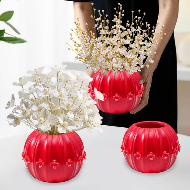 Seyotauo Creative Pumpkin Shape Plastic Vase for Flower Dry Flower Hydroponic Planter Decorative Vase for Home Room Office Party Wedding