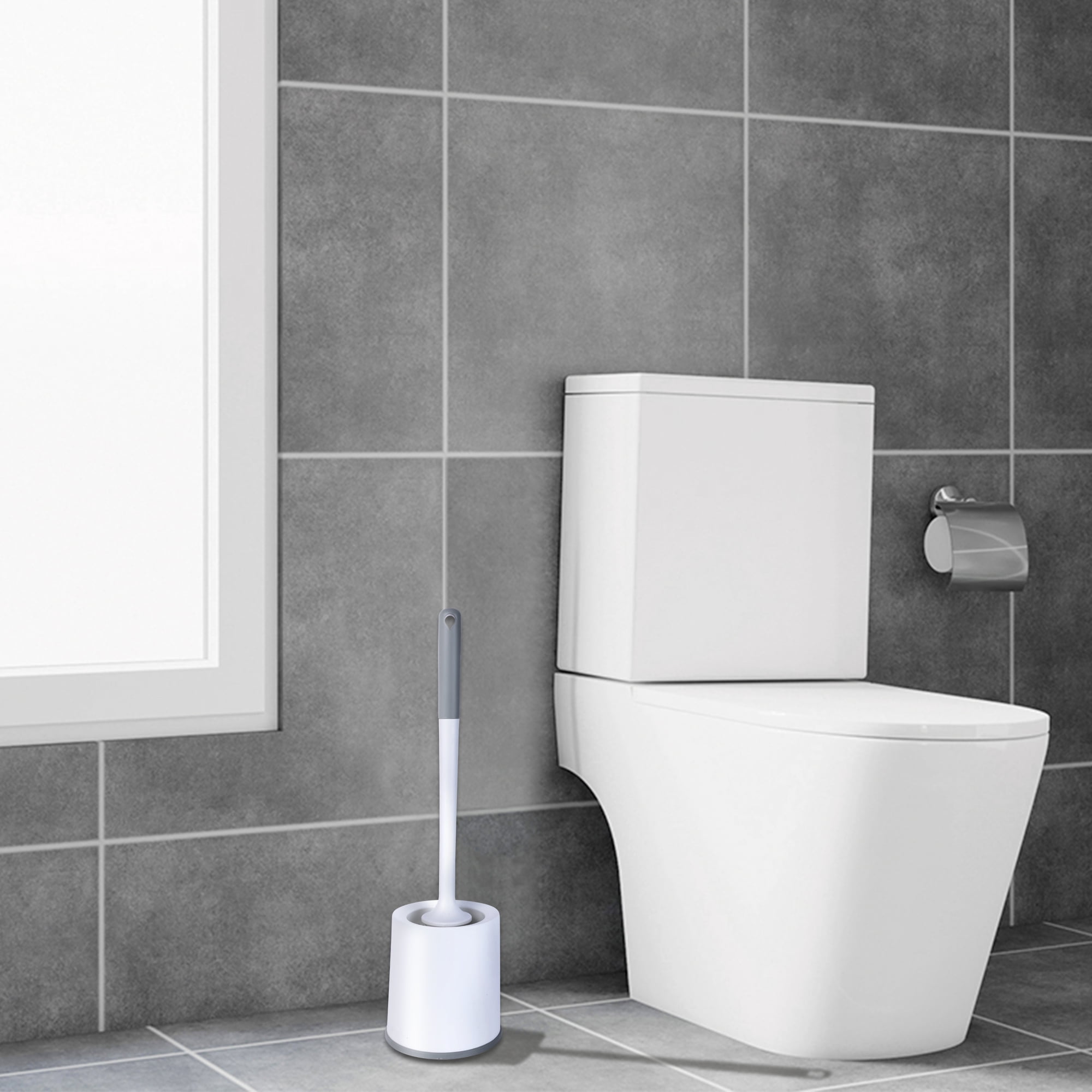 REGALWOVEN Toilet Brush and Holder Set, Suspendable Toilet Bowl Brush with Soft Bristle Head White 1 Pack