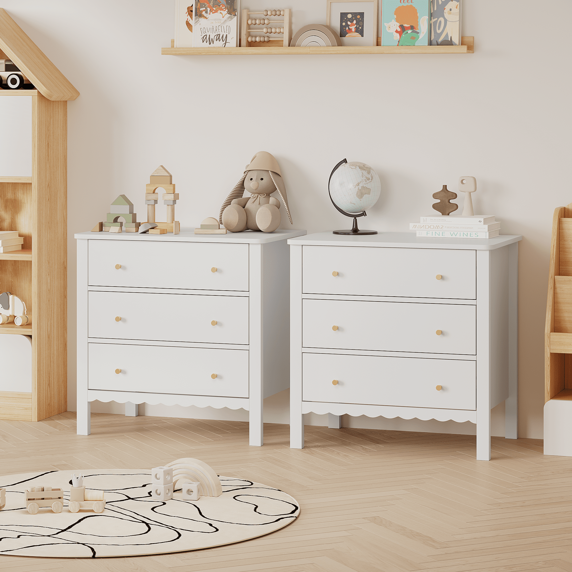 HOQBN White 3 Drawer Dresser for Bedroom,Modern Chest of Drawers with Gold Knobs,Wooden Storage Cabinet for Living Room