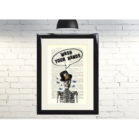 Poster Dictionary Art Print Steampunk Skeleton Skull Wash Your Hands Funny Toilet Bathroom Sign Vintage Poster Picture Handmade Artwork Gift-UNFRAMED