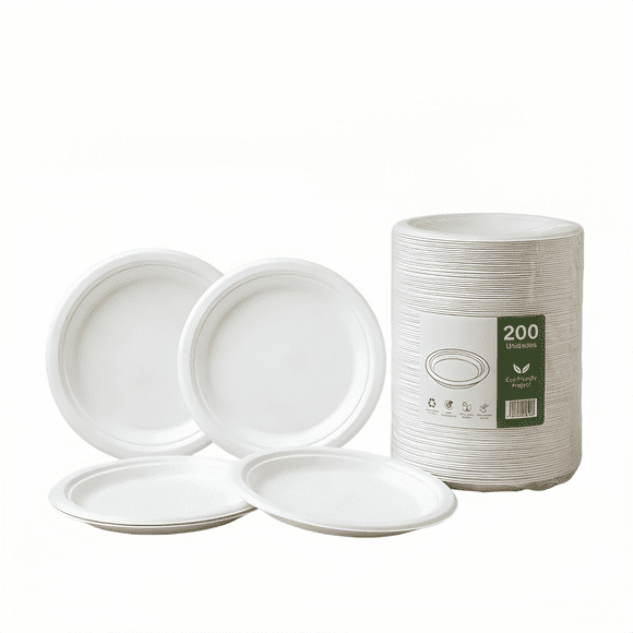 Platos Desechables Blancos 7/9 Pulgadas,100% Compostables | Hechos de Bagazo de Caña de Azúcar | Color Natural | Resistentes a Líquidos| Seguros | Ideales para Comidas al Aire Libre y Fiestas