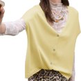 thumbnail image 4 of Short Sleeved Oversized Women Solid V-neck Casual Loose Knit Sweater Lightweight Button Tops, 4 of 6